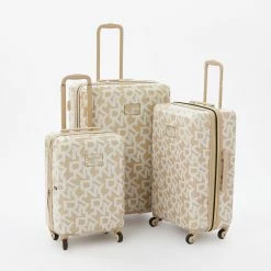 DKNY Toffee & White Logo Pattern Hardshell Suitcases