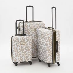 DKNY White & Brown Upright Hardshell Suitcases