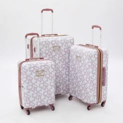 DKNY White & Pink Branded Hardshell Suitcases