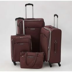 Guess Burgundy Monogram Tilston Suitcases & Tote Bag