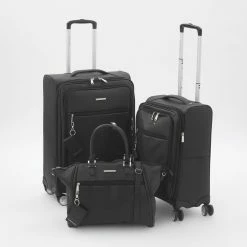 BCBG Max Azria Black Grained Softshell Suitcases