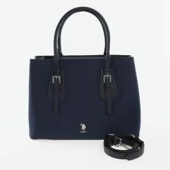 US Polo Assn Navy Blue Forest L D Handle Nylon PU Grab Bag