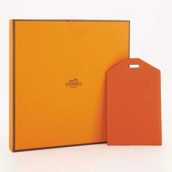 Hermes Orange Leather Luggage Tag 13x8cm