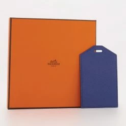 Hermes Navy Leather Luggage Tag 13x8cm
